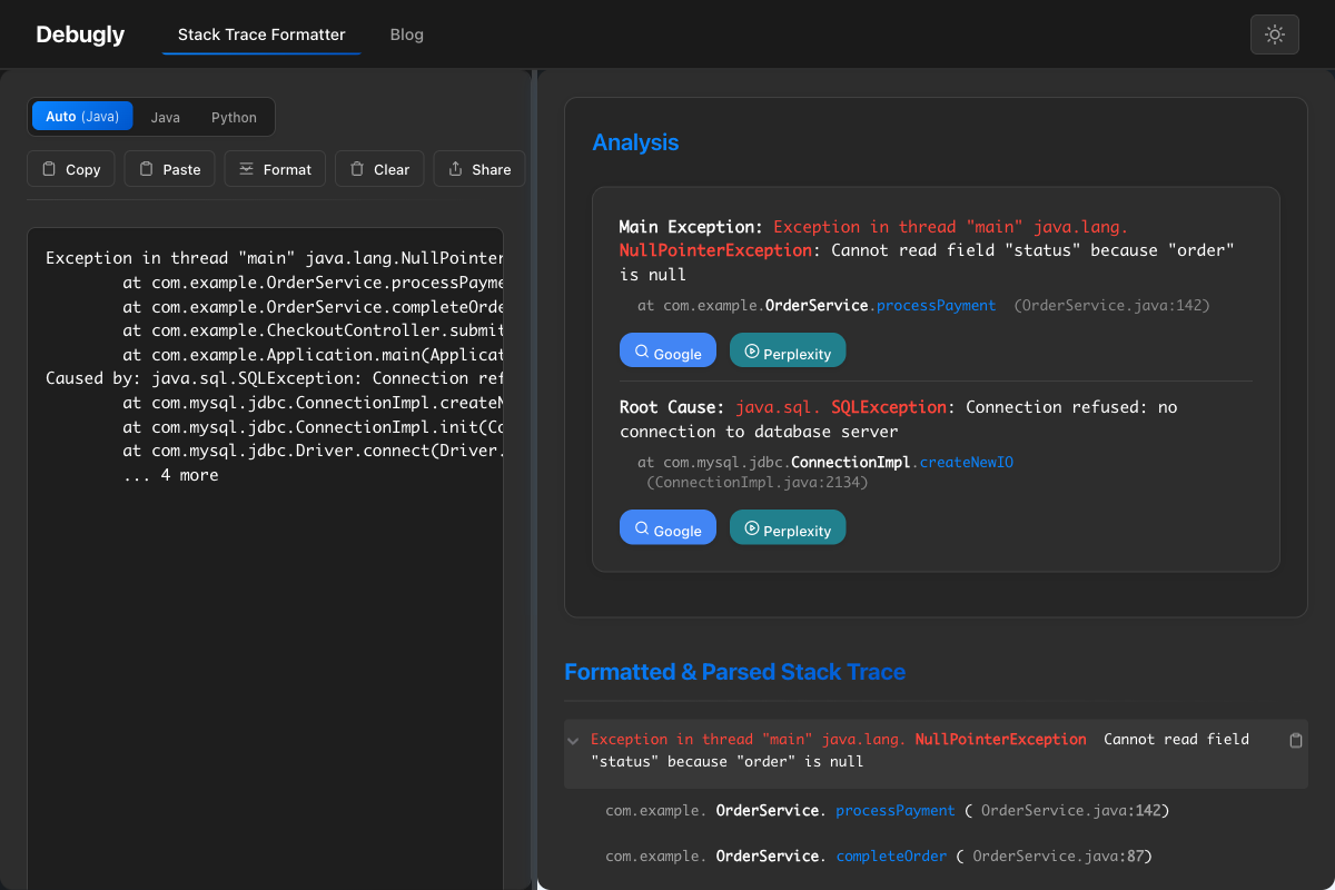 Expanded Stack Trace View