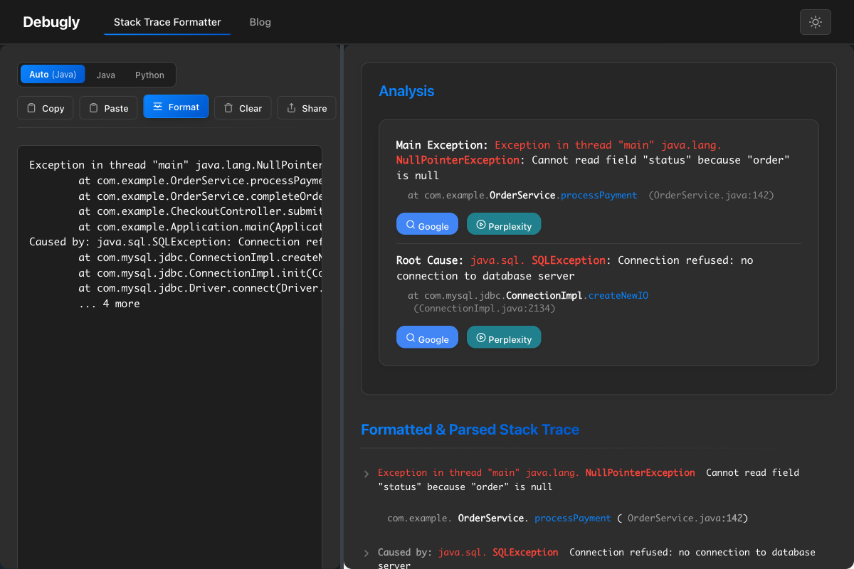 Java Stack Trace Formatting in Action