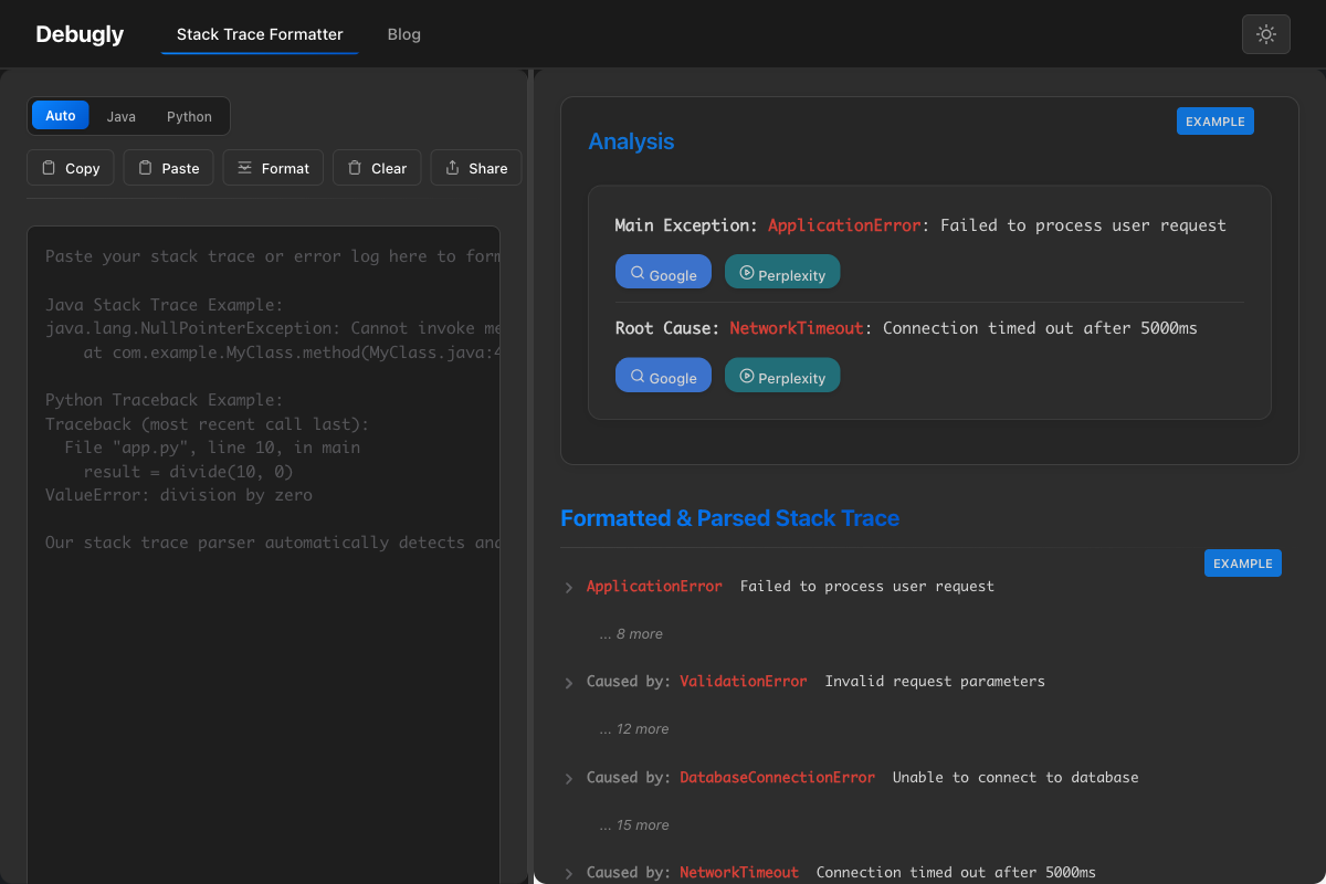 Debugly Stack Trace Formatter Interface